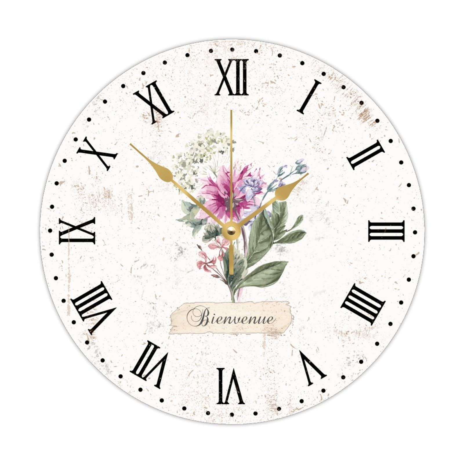 Horloge murale vintage en bois fleurie de 38cm à quartz pour salon