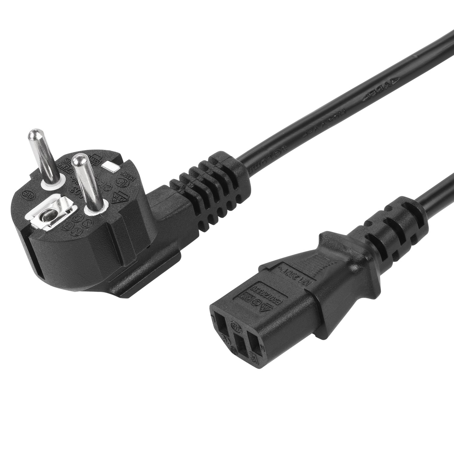 5er Pack Netzkabel Kaltgerätekabel Abgewinkelt Stromkabel mit Schutzkontakt - 5m, Schwarz