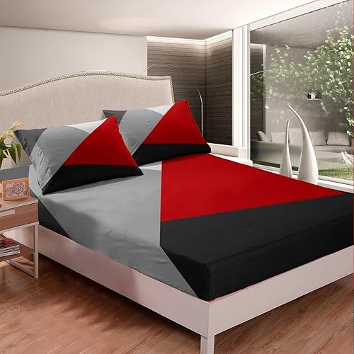 Miniatura 8 de Erosebridal Juego de sábanas bajeras de color verde lima, negro, gris, triángulo geométrico, juego de ropa de cama de retazos geométricos para