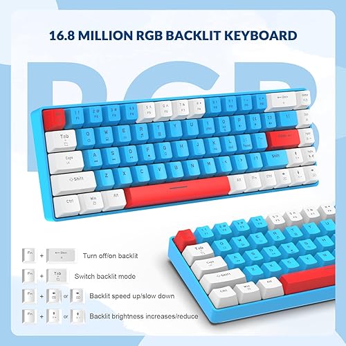 Miniatura 3 de ZIYOU LANG RK-T8PR0 Combo de teclado y mouse mecánicos con cable 65% para juegos con retroiluminación LED RGB, anti-fantasma, TKL Mini de 68 teclas