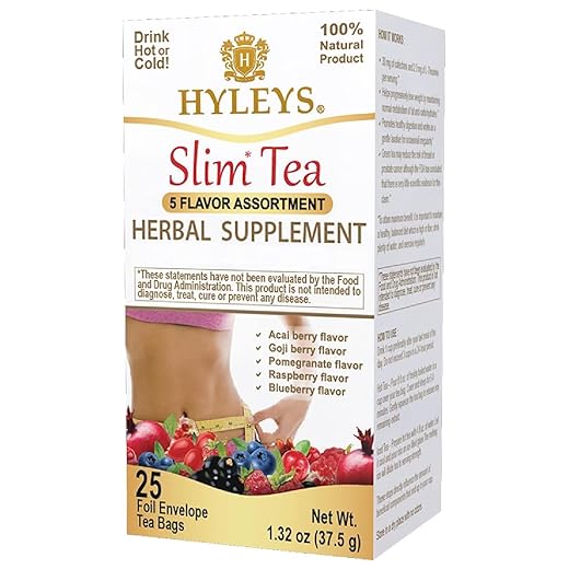 HYLEYS Slim Tea 5 Flavor Assortment - Weight Loss Herbal Supplement Cleanse and Detox - 25 Tea Bags (1 Pack) - Assorted Tea Variety Pack