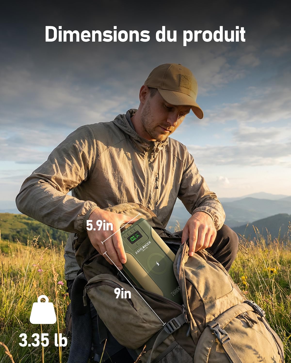 EASYLONGER ES720 Pro CPAP Batterie, 276,48 Wh pour ResMed AirSense 10/11, AirMini, Aircurve 10/11, BMC M1 Mini, Philips Dreamstation, Portable CPAP Batterie d'alimentation pour Extérieur Camping