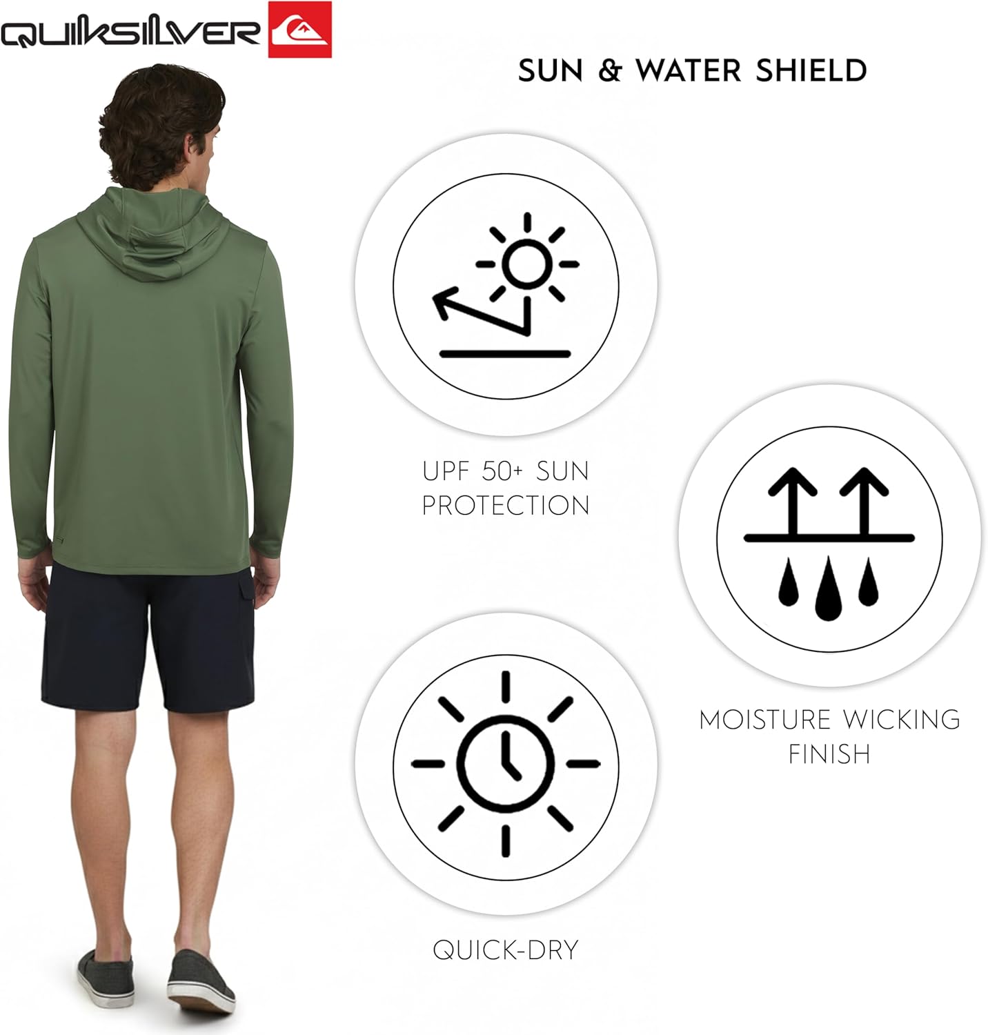 Quiksilver Men's Swimwear Regular Fit UPF 50 Sun Tee Hooded Rash Guard Shirt (S-XXL) - Image 5