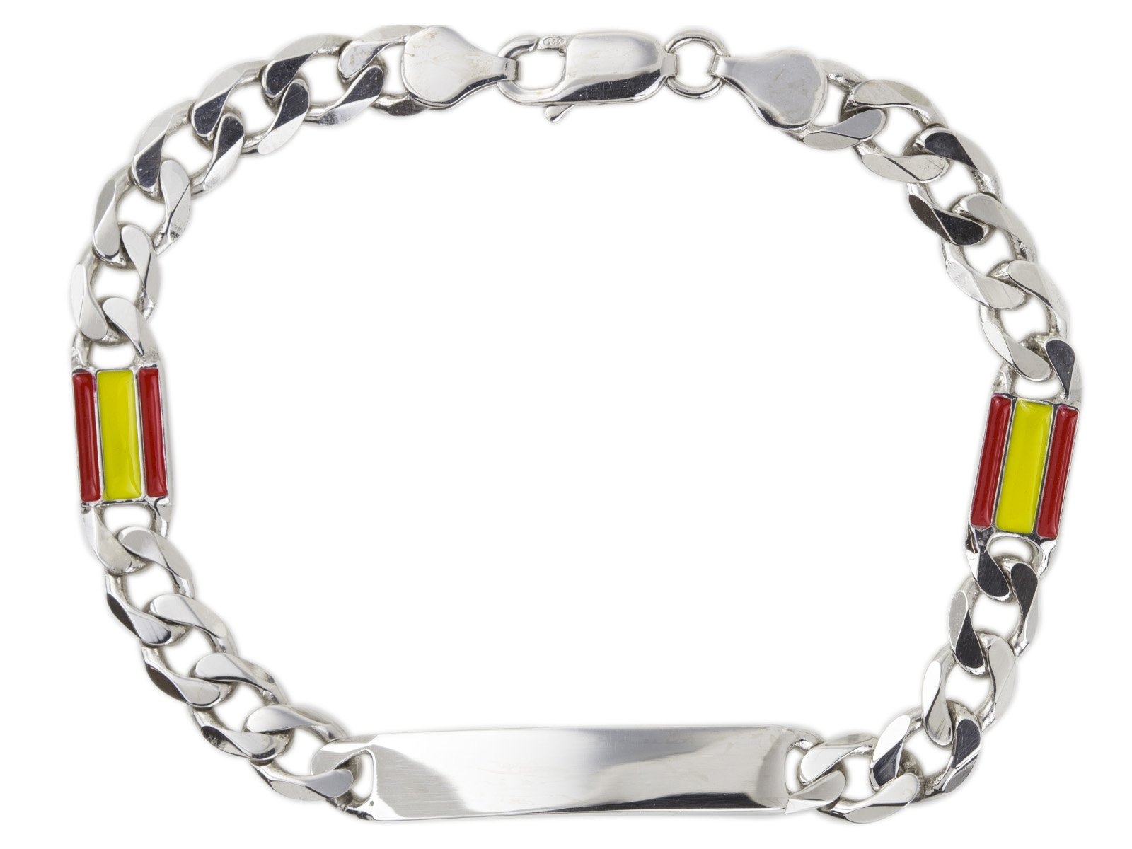 AKA Gioielli Pulsera Hombre ID Plata De Ley Esterlina 925 Rodio con Placa Banderas Naciones