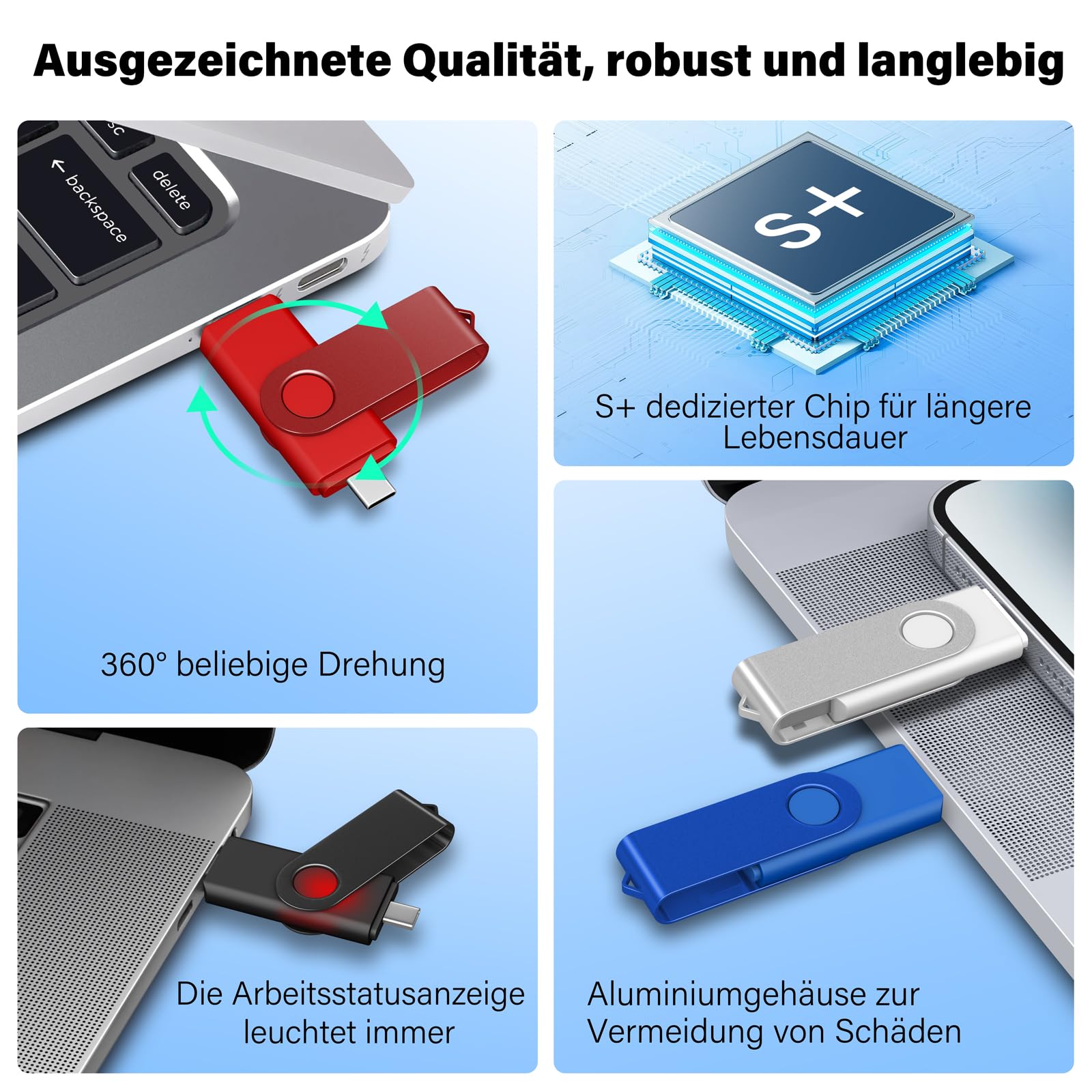 TEWENE Memoria USB C de 8 GB, paquete de 10 unidades, USB 2.0 para teléfono y almohadilla, memoria para teléfono móvil 2 en 1 (USB-C y USB-A), para teléfono/tableta/teléfonos Android y ordenadores.