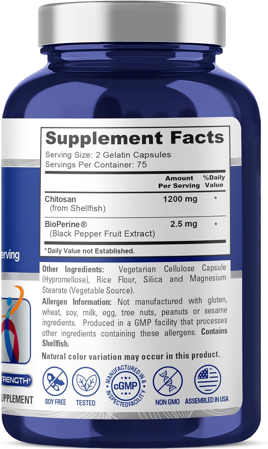 NusaPure Chitosan 1200mg 150 Caps (Non-GMO & Soyfree) with Bioperine - Image 2