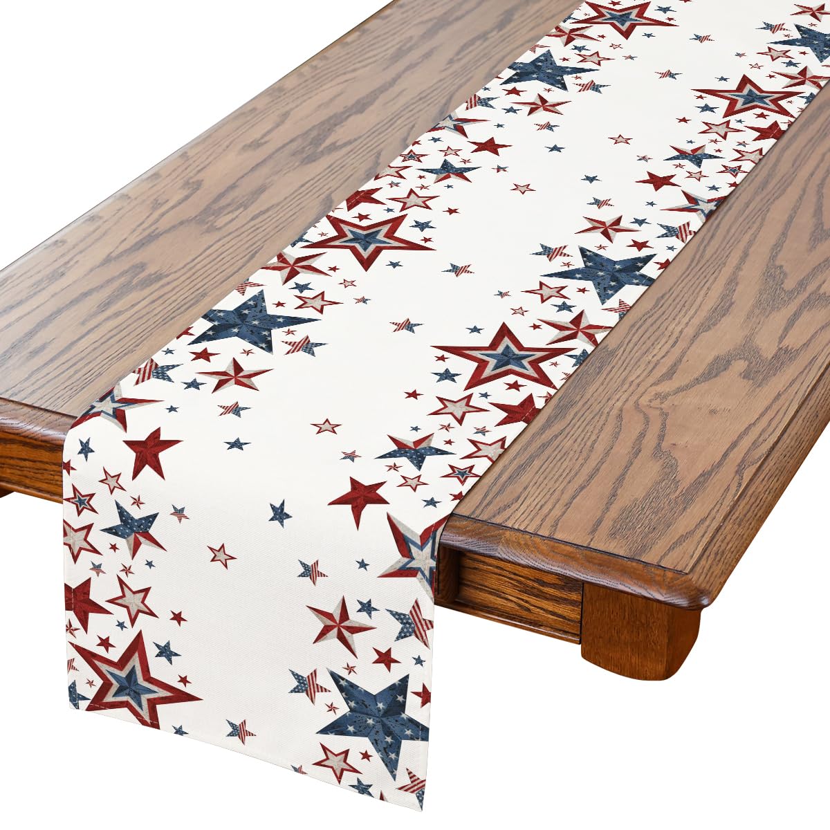 Siilues4th of July Table Runner, Memorial Day Deocr Patriotic Decorations for Home Star Table Runner Independence Day Indoor Outdoor Party Table Decorations (13'' x 36'')