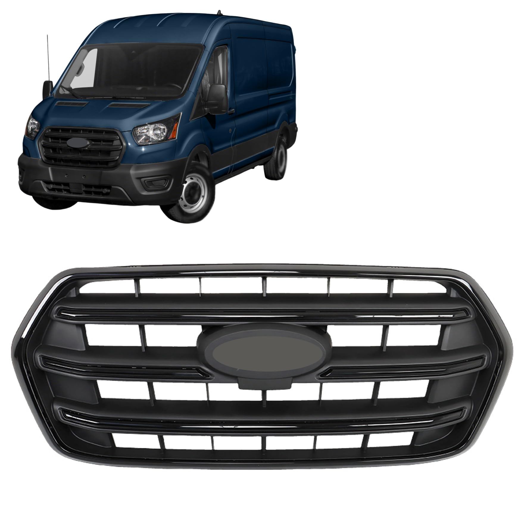 WFLNHB Glossy Black Front Bumper Grille Upper Straight Trim Replacement for Transit T150 2020-2022