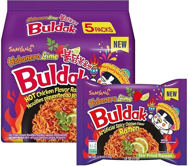 SOULGOODS Ramyun Gourmet Halal Stir-Fried makaron Samyang Habanero limonka, 5 x 140 g, ramen | specjalna edycja, gotowy makaron Instant Fire Noodles | bardzo ostry | Ramyun Gourmet Halal Stir-Fried