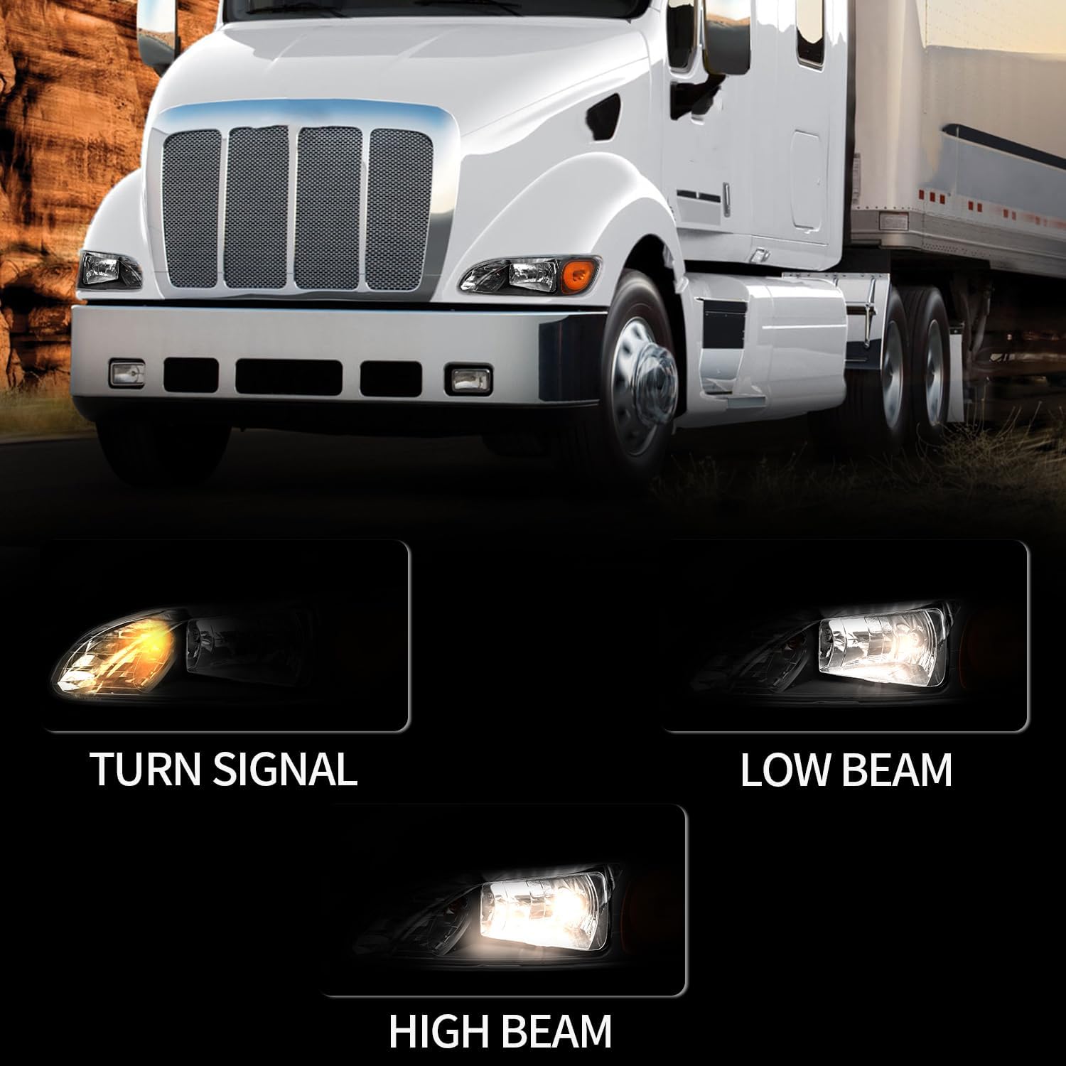 aostirmotor Headlights Assembly Fit for 2005-2016 Peterbilt 387 386 384 382 325 330 335 337 340 348 Headlamp Black House (Driver and Passenge Side) (Left & Right Side)
