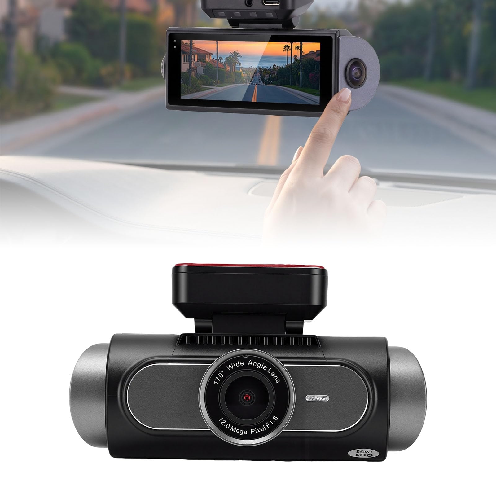 Bewinner Dash Cam 4K per Auto con Visione Notturna a 4 Obiettivi Anteriori | Corpo in Lega di Alluminio ABS, Registratore DVR per Veicolo, Telecamera Retromarcia, Supporto Scheda da 128 GB, App WiFi