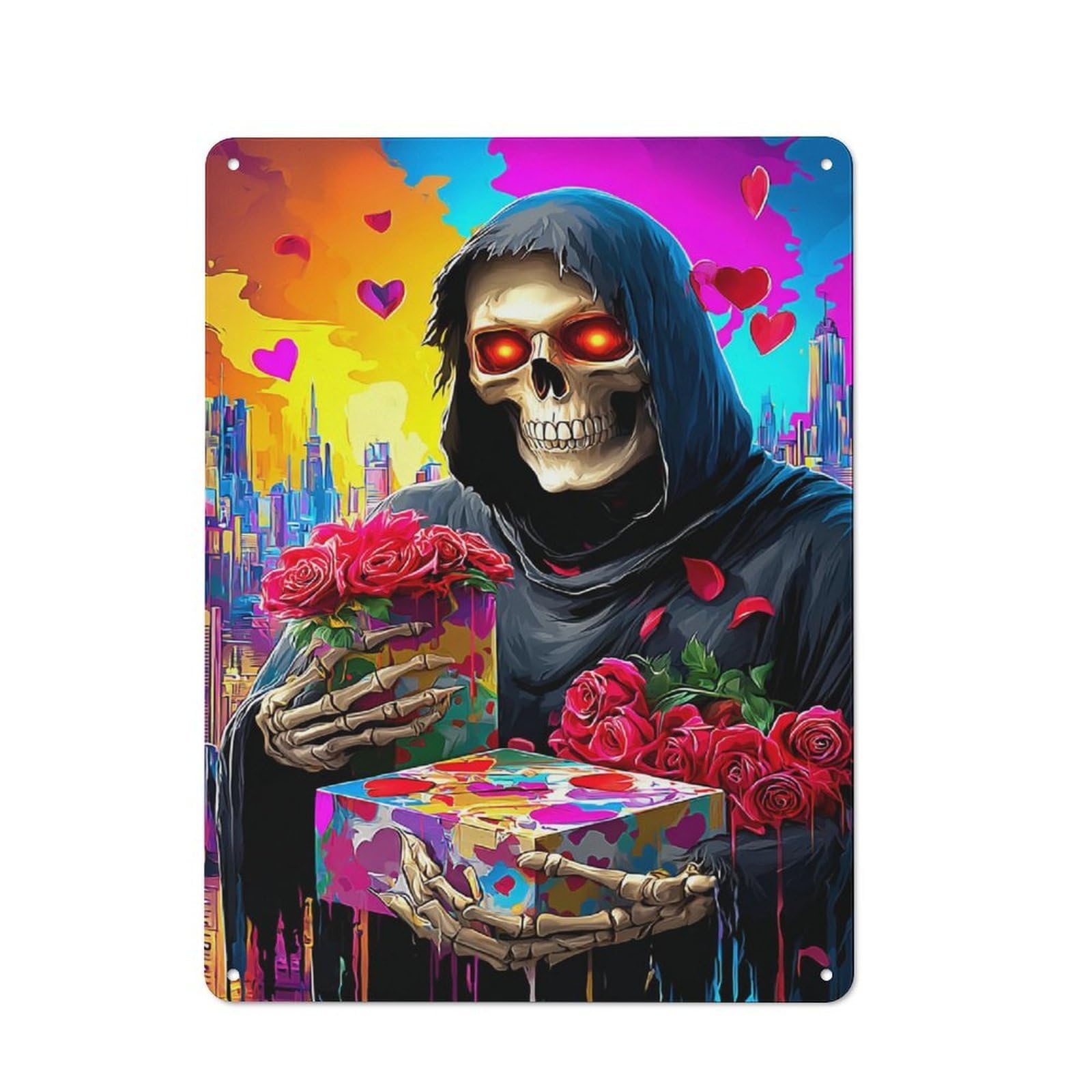 Junmoney Valentine's Day With Grim Reaper Retro Metal Gift Sign 40X30cm, Small Space Decor For Bedroom, Kitchen, Office Or Living Room