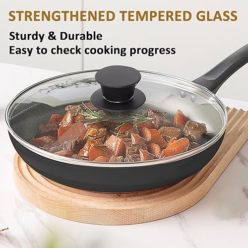 Miniatura 2 de Tapa de vidrio para sartén de hierro fundido, sartén, sartén, sartén, cubierta de vidrio templado con mango resistente al calor (borde de acero