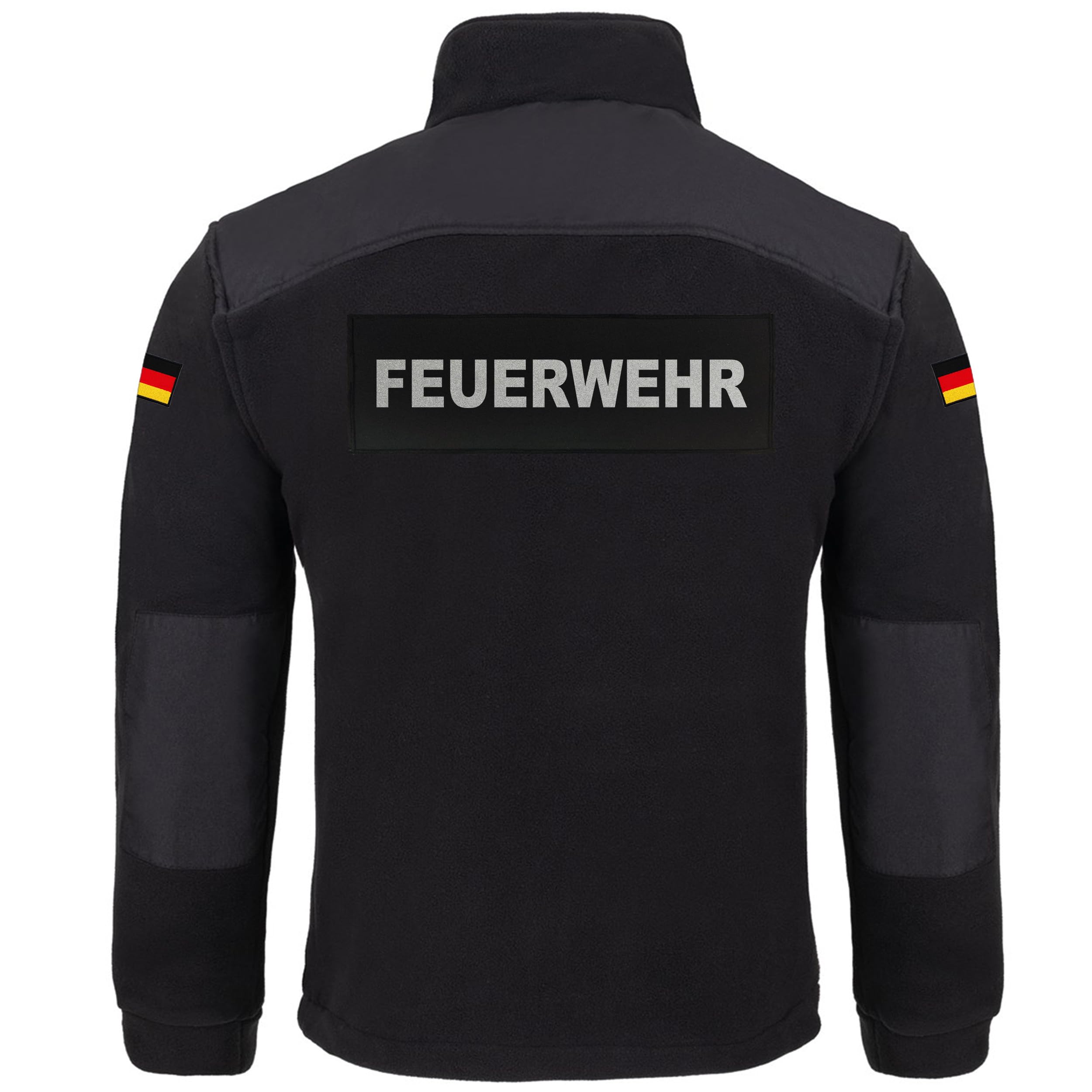 LOCO Feuerwehr Fleecejacke Herren – warme Einsatzjacke mit Reißverschluss, Verstärkungen, reflektierendem Druck vorne und hinten, Sweatjacke bedruckt mit Reflexsilber