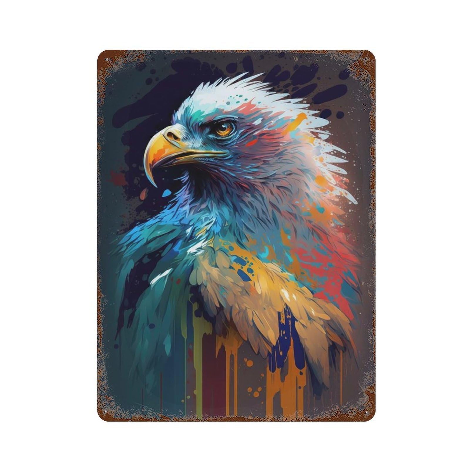 Rust Effect Eagle Art Style 6 Vintage Rust Metal Sign 15.7"x11.8", Farmhouse Wall Decor for Basement, Hobby Room And Garage Decor