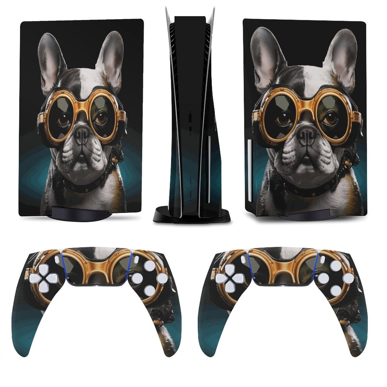French Bulldog Sunglass for Model 5 Skin Console and Controller Accessories Cover Skins Anime Vinyl Cover Sticker Full
