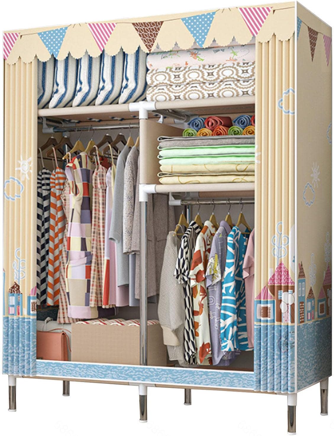 Wardrobe Portable Canvas Wardrobes Shelves, Fabric Clothes Closet Storage Organizer for Bedroom, Fabric Wardrobes,D-86X45X172cm