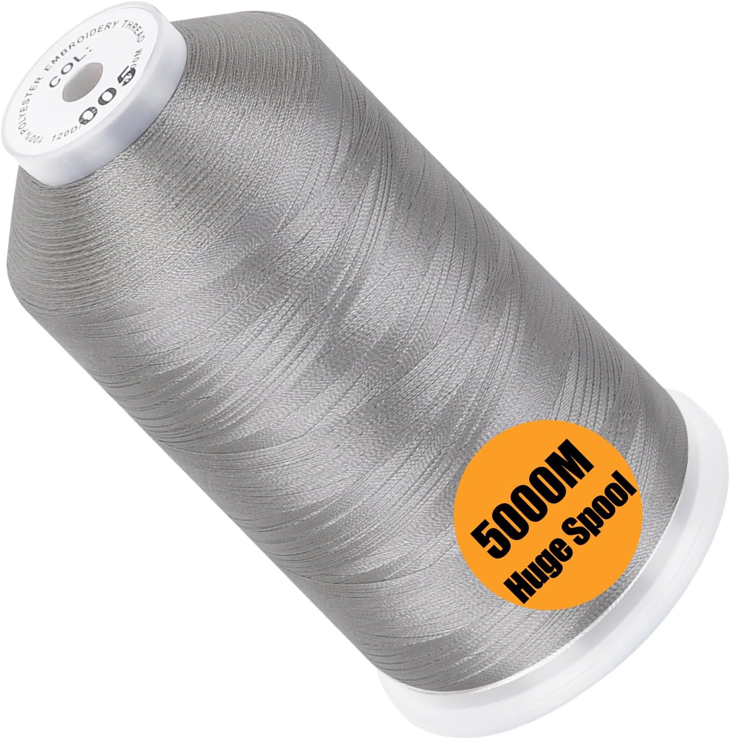 New brothread - Single Huge Spool 5000M Each Polyester Embroidery Machine Thread 40WT for Commercial and Domestic Machines - Silver