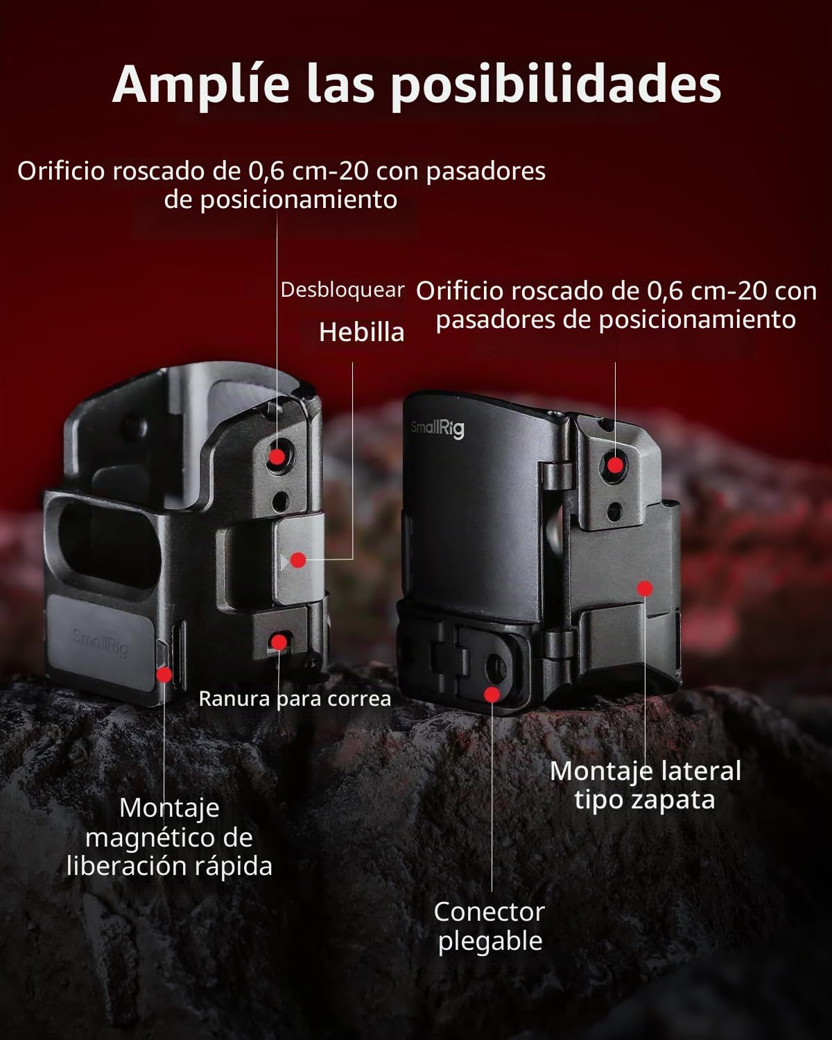 SMALLRIG Accesorio Adaptador de Expansión para DJI Osmo Pocket 3, Soporte Liviano de 52 g para Pocket 3, con Soporte de Zapata Fría, Orificios Roscados de 1/4"-20 y Puertos de Garra - 5072