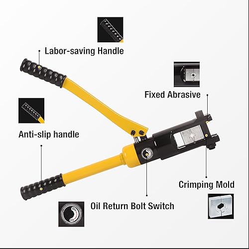 Miniatura 3 de Herramienta de prensado hidráulico 14T 6AWG-500MCM Herramienta de prensado de cables de batería 0.87 pulgadas Carrera hidráulica de orejeta