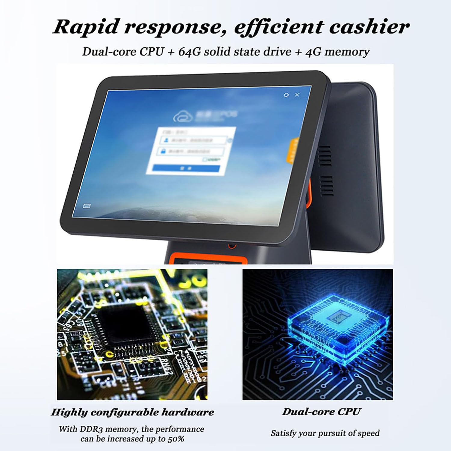 POS con registratore di cassa touch screen intelligente All in ONE, per ristoranti e negozi al dettaglio, stampante termica integrata da 2 1/4'' (58 mm),C