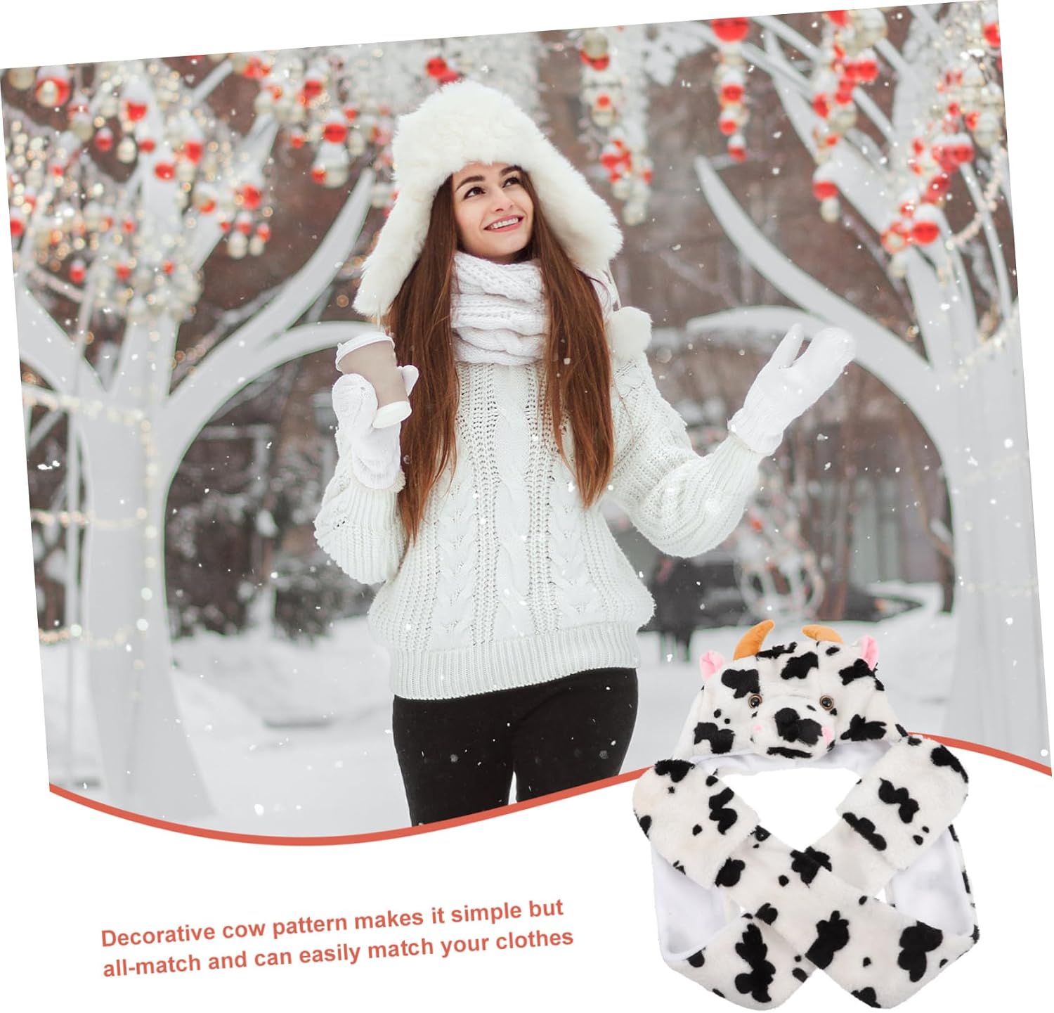Winter Windproof Xmas Cartoon Plush Ear Warm Hat for Girls Outdoor Multi