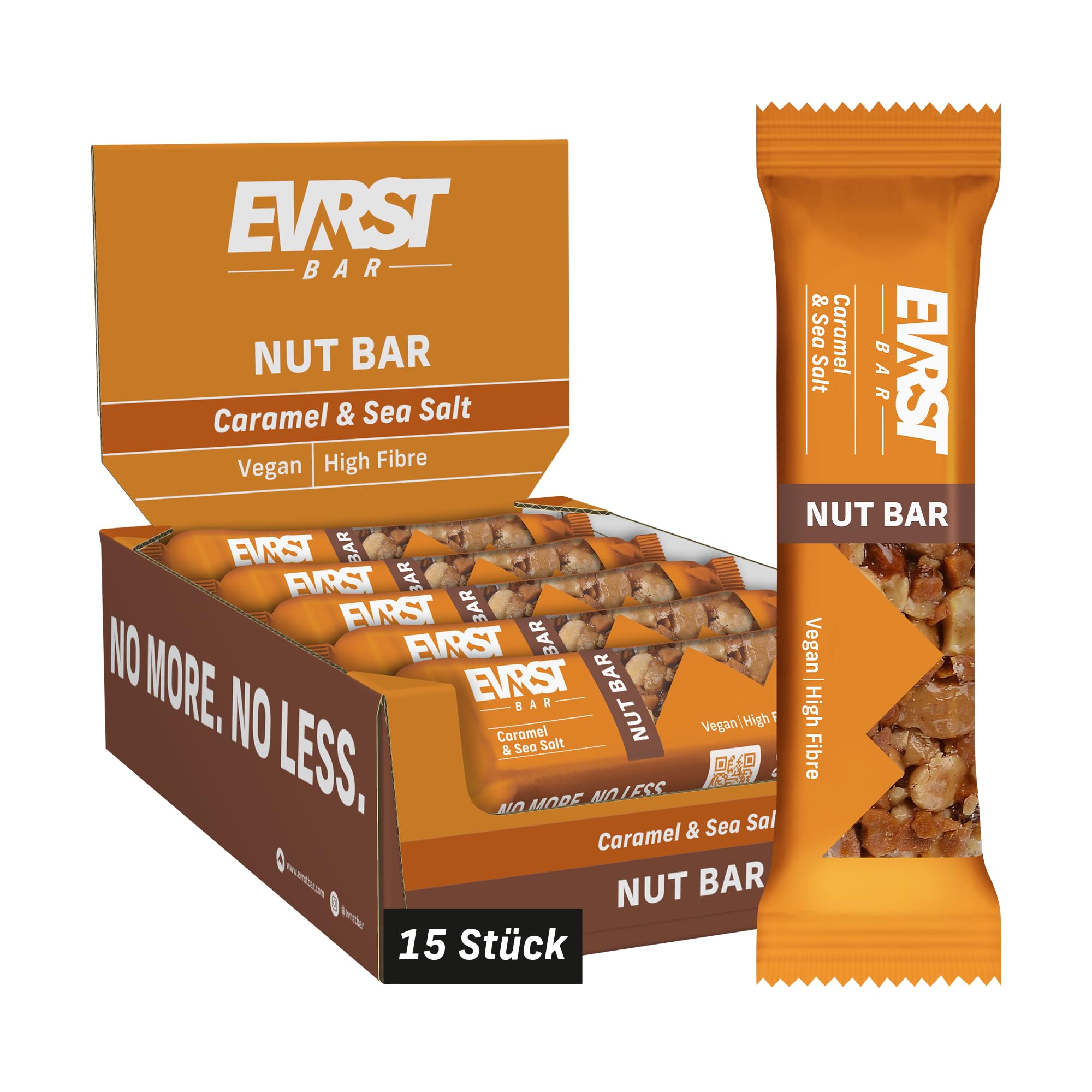 EVRST Nut Bar Caramel & Sea Salt | Nussriegel | 17% Protein | (15 Riegel x35g) | Vegan | Ballaststoffreich