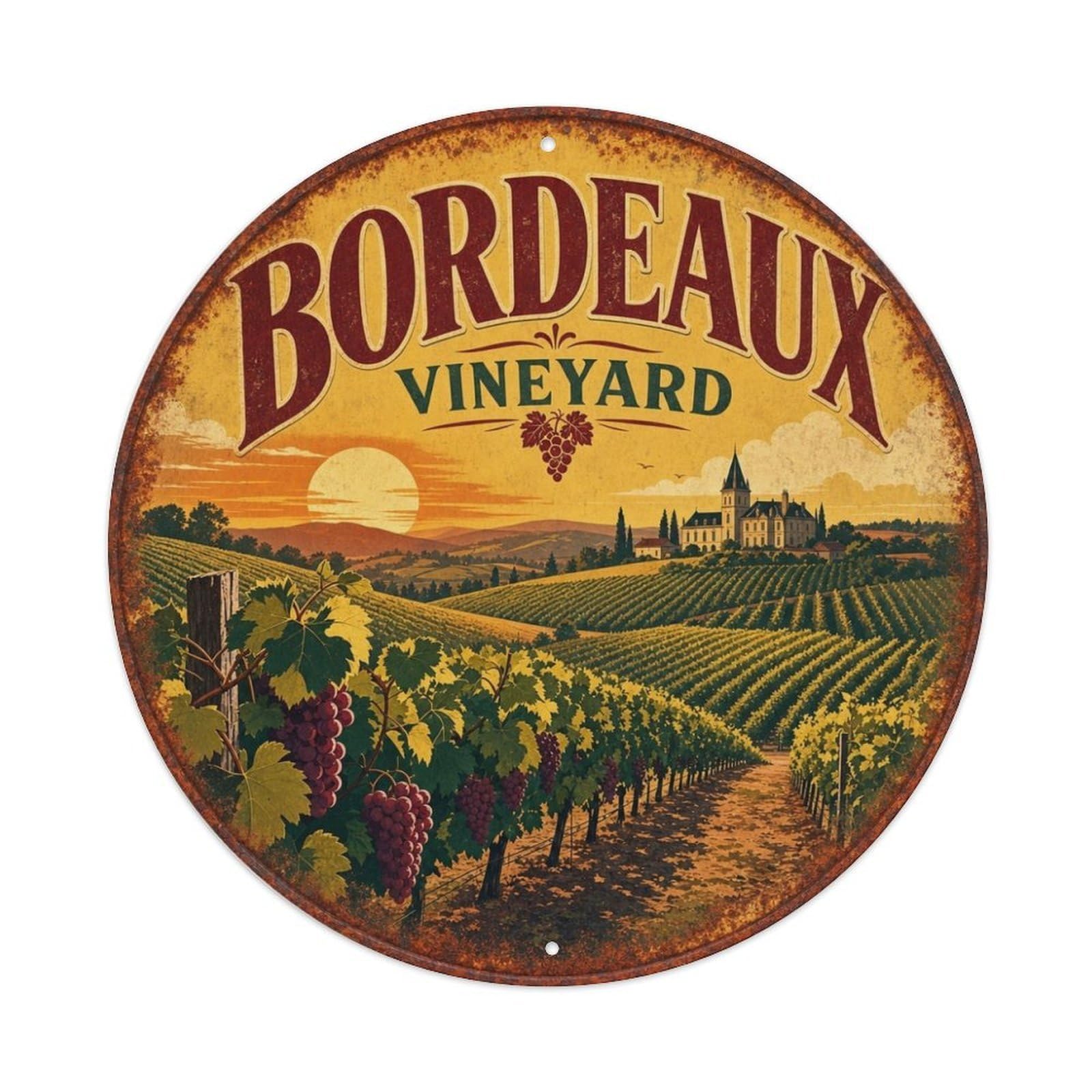 France Bordeaux Wine Country Travel Vineyard Metal Tin Sign