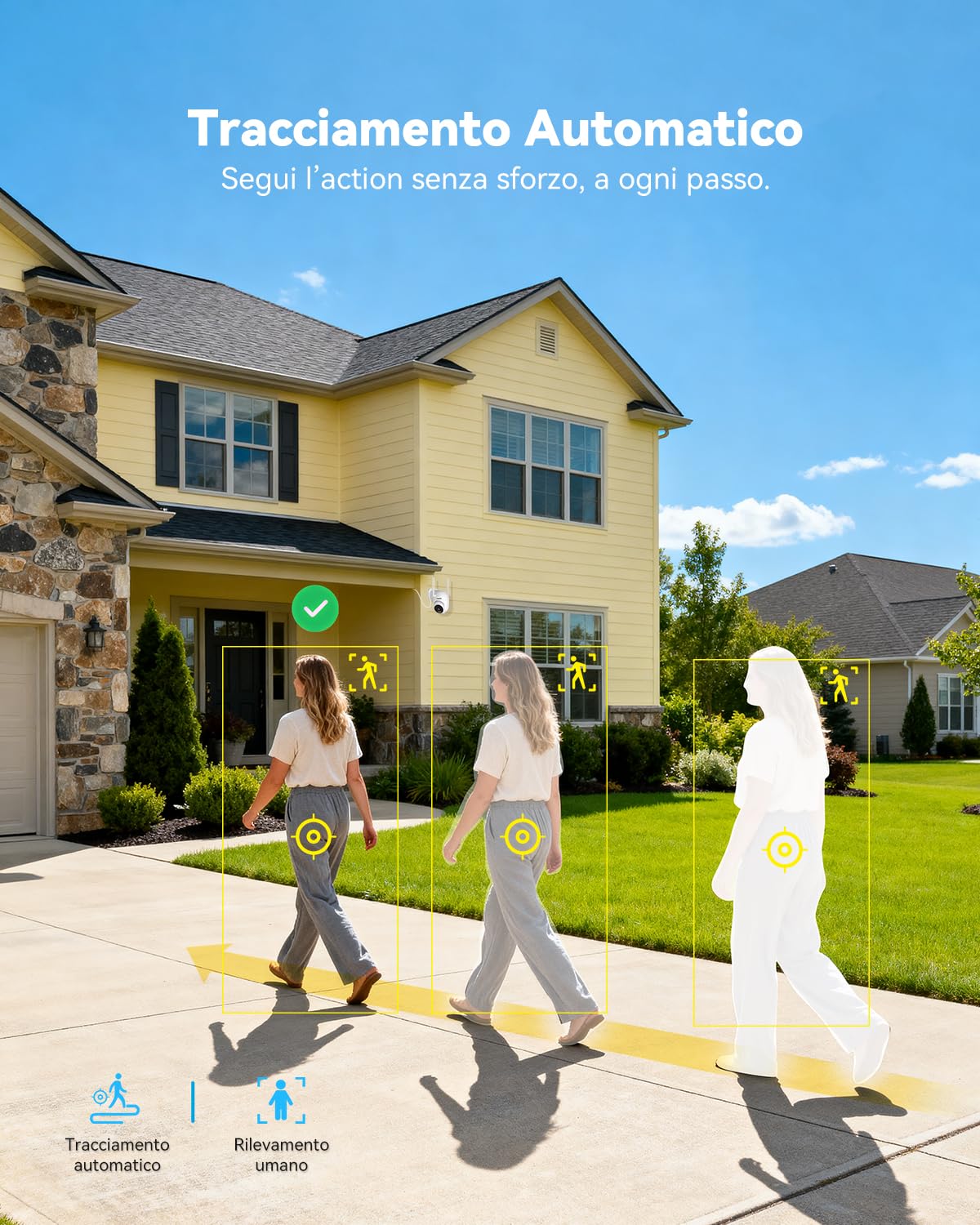 5MP Telecamera WiFi Esterno, Telecamera Aggiuntiva, Registrazione 24/7, Rilevamento Movimento, Tracciamento Automatico, Visione Notturna a Colori, Solo WiFi NVR, Eseecloud APP