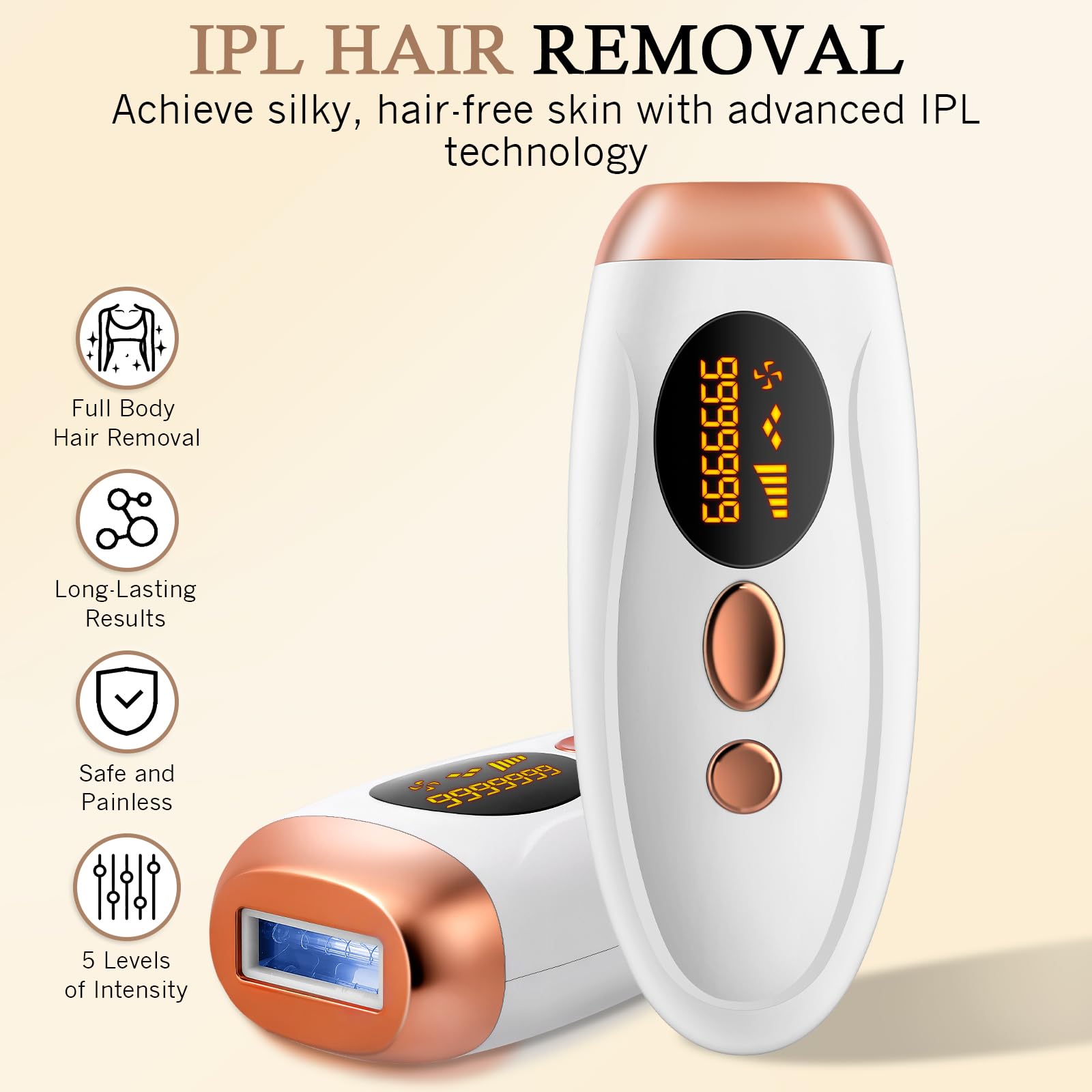 Depiladora Láser IPL con Función de Enfriamiento, 999.999 Flashes, 5 Niveles de Energía y 2 Modos, Depilación Luz Pulsada Indolora para Mujeres y Hombres, Cara, Cuerpo, Axilas, Bikini