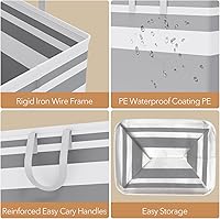 Vista 5 de Canasta de lavandería grande plegable de 75L con asas, cesta de ropa sucia impermeable para dormitorio, canasta de lavandería alta independiente