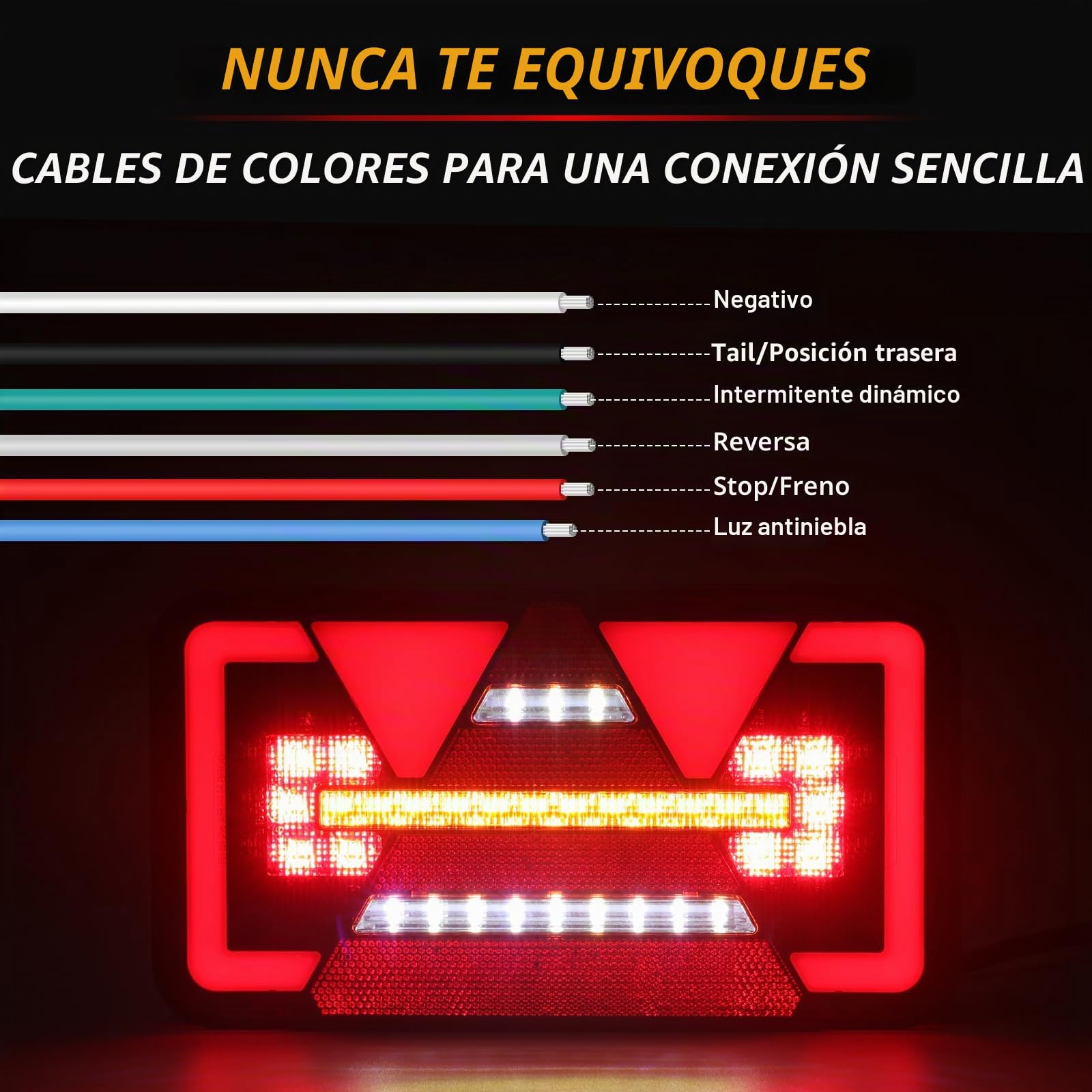 Pilotos Traseros Remolque, 12V/24V Iluminación del Remolque, 6 funciones, Montaje de Tornillos, pilotos led remolque homologados para Camión, Remolque, Caravan E9