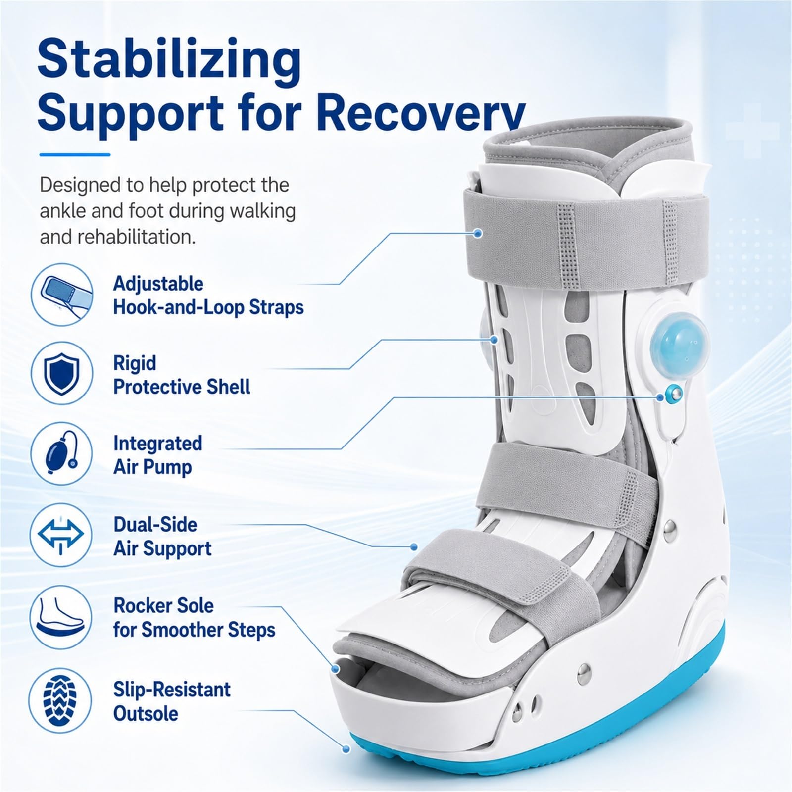 Tutore Ortopedico Caviglia Air Cam Walker Boot Stivale per Fratture Gonfiabile per Rottura Tendine d'Achille Slogature Distorsioni e Recupero Post Operatorio(M)