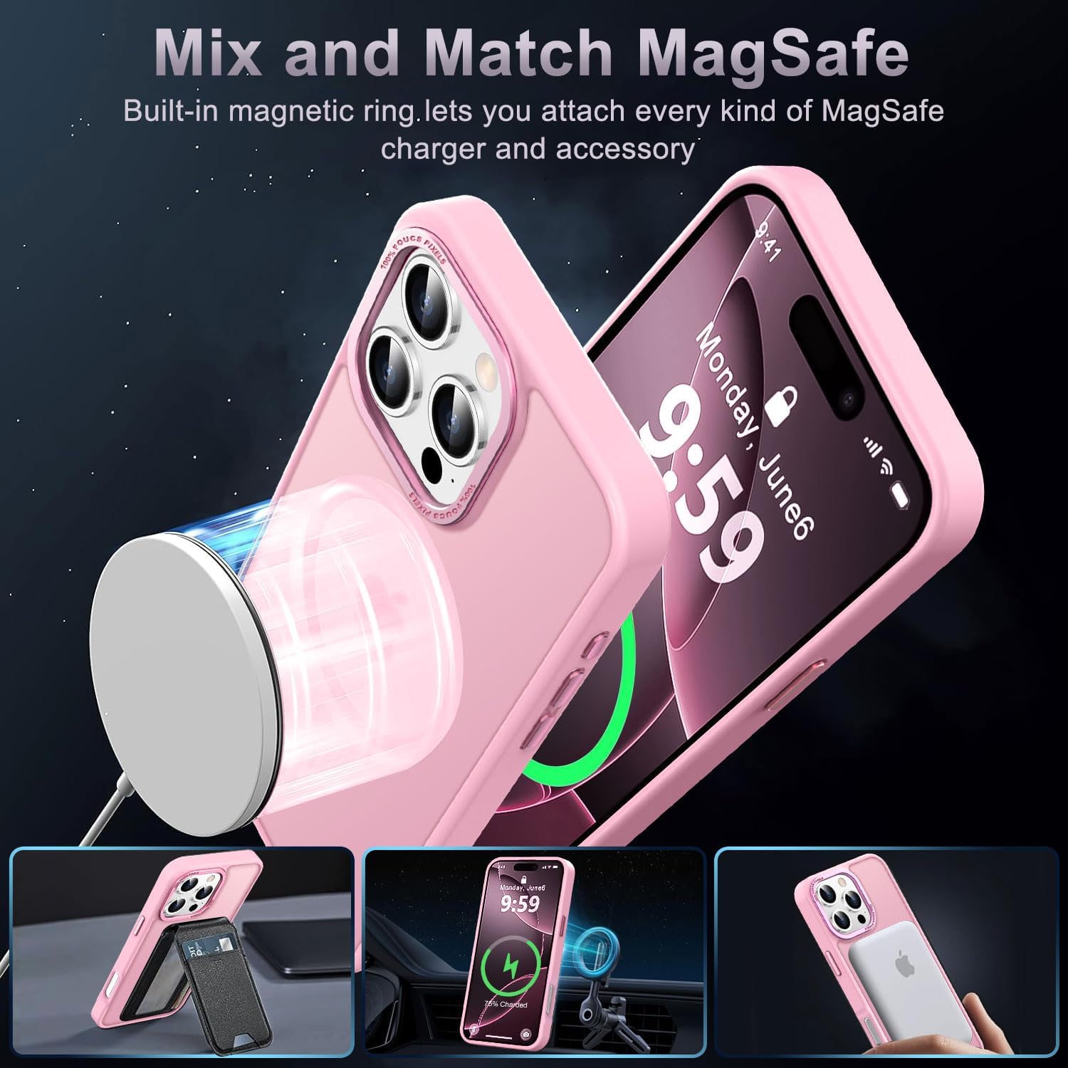 Newfuture Designed for iPhone 16 Pro Case with Magnetic [13 FT Military Drop Protection] [Compatible with Magsafe] Slim Translucent Matte Shockproof with Anti-Fingerprint Phone Case,Chalk Pink - Image 2