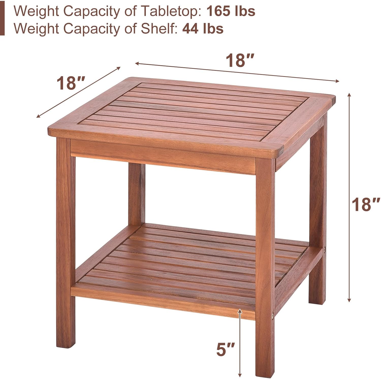 RELAX4LIFE Adirondack Outdoor Side Table - 2-Tier Acacia Wood Square End Tables w/Slatted Tabletop & Shelf for Garden Porch Pool, Indoor Outdoor Companion, Wooden Small Patio Table (1, Natural)