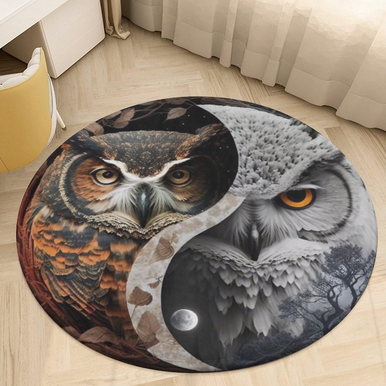 Tapis rond viking vegvisir en molleton de corail doux imprimé 3D raven C pour salon