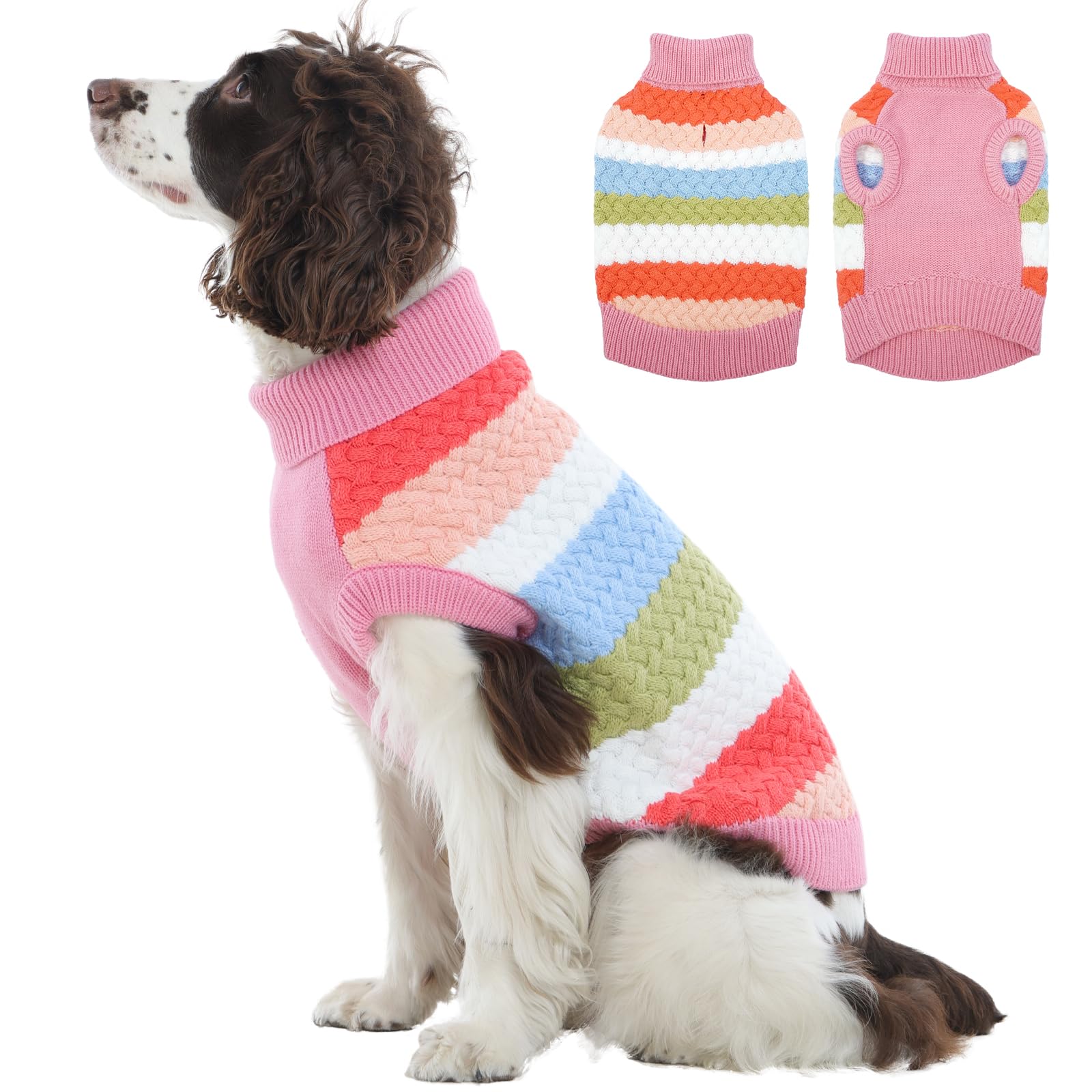 Kuoser Dog Jumper, Warm Knitted Sweater with Turtleneck, Soft Winter Clothes for Small & Medium Dogs Pullover for Cold Weather Walks