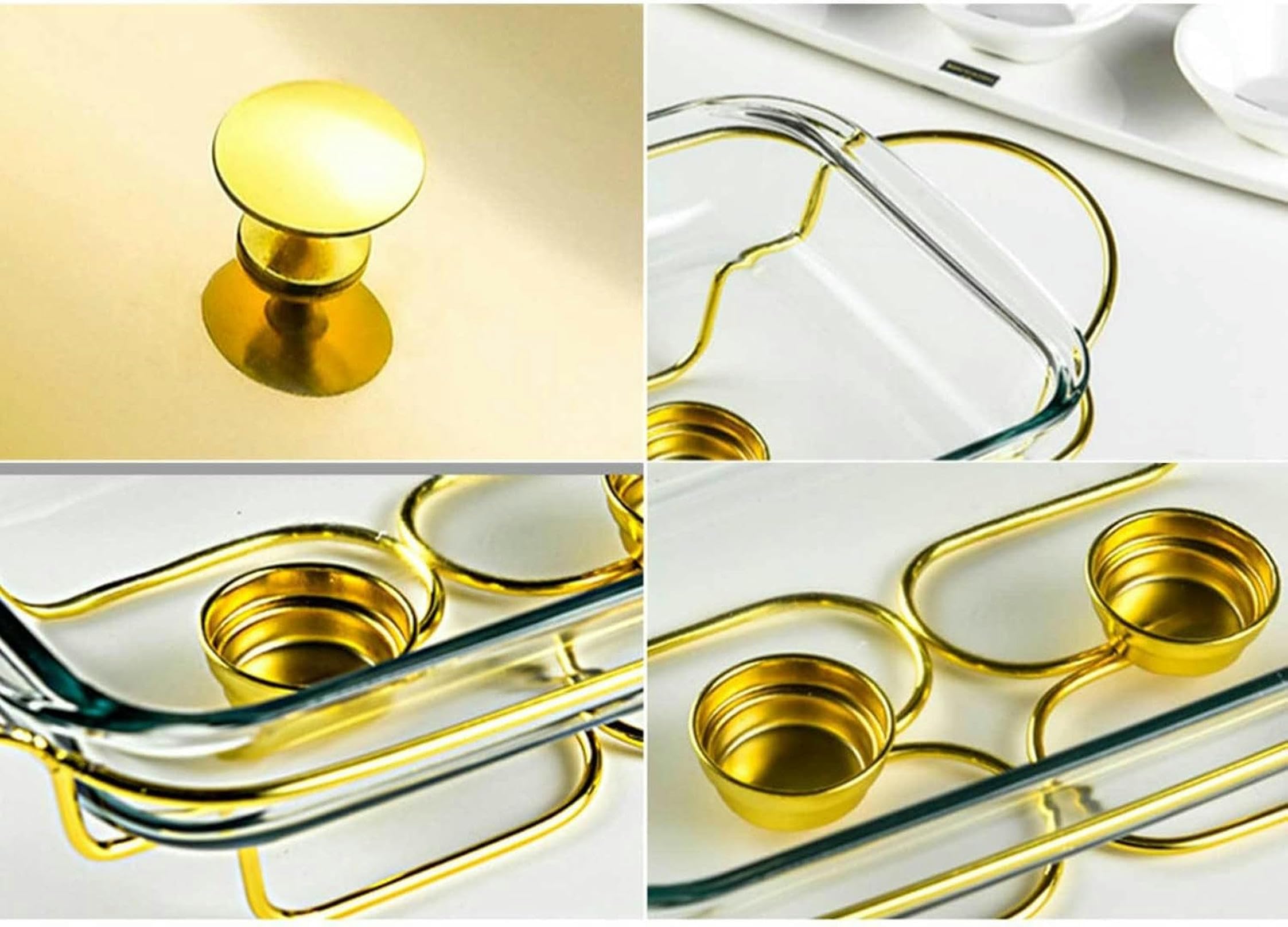 Set da Buffet con Scaldavivande, Vassoio Riscaldante con Coperchi - Posate da Buffet in Acciaio Inossidabile con Piatti in Vetro - Set da 2 Litri per Scaldavivande E Scal（Silver）