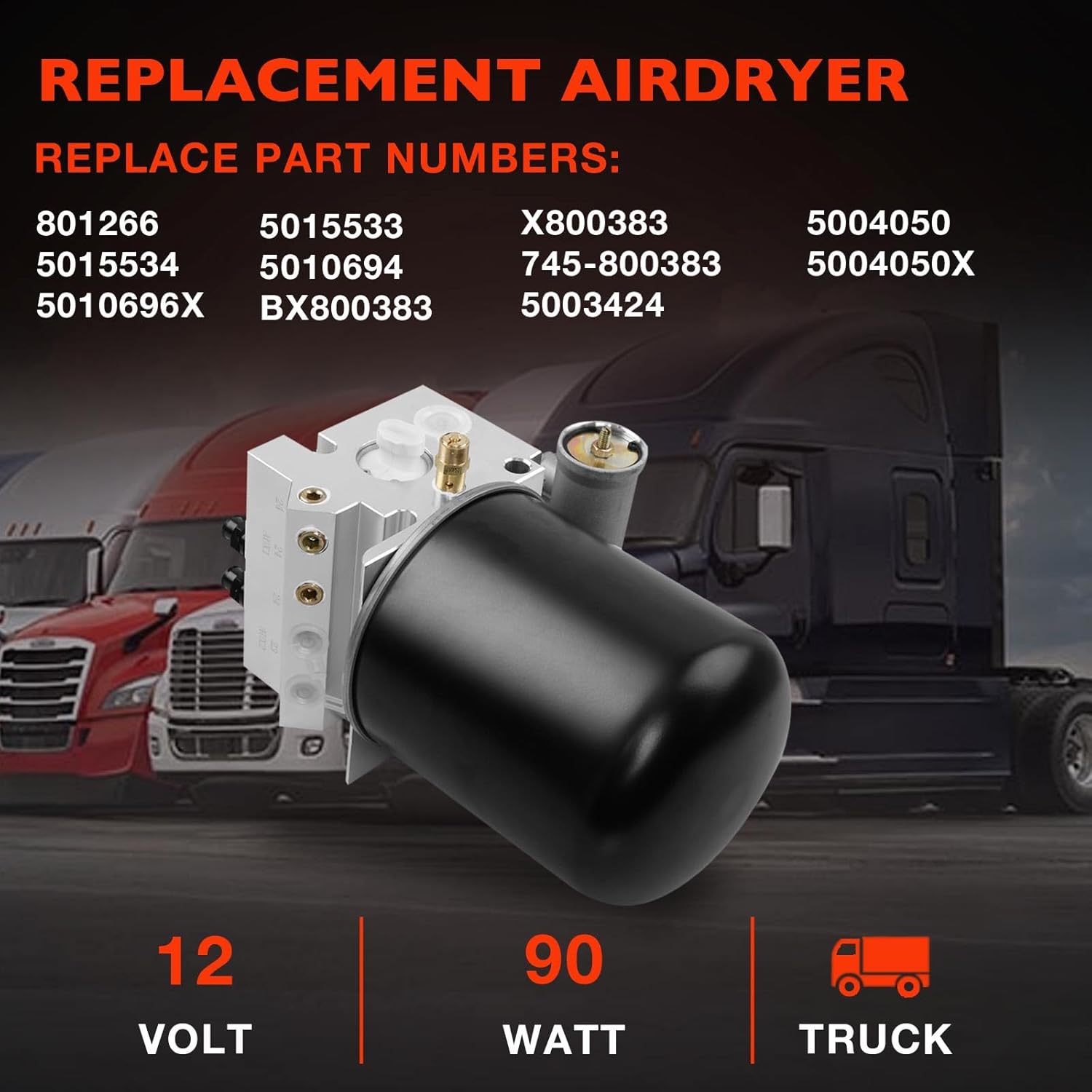 ATRACYPART 801266 Air Dryer Assembly Kit,12Volts,Fits Volvo, Freightliner, Kenworth, Peterbilt, International, Western Star Trucks/Bus/RV/Other – Replaces 5015534, 5010696X