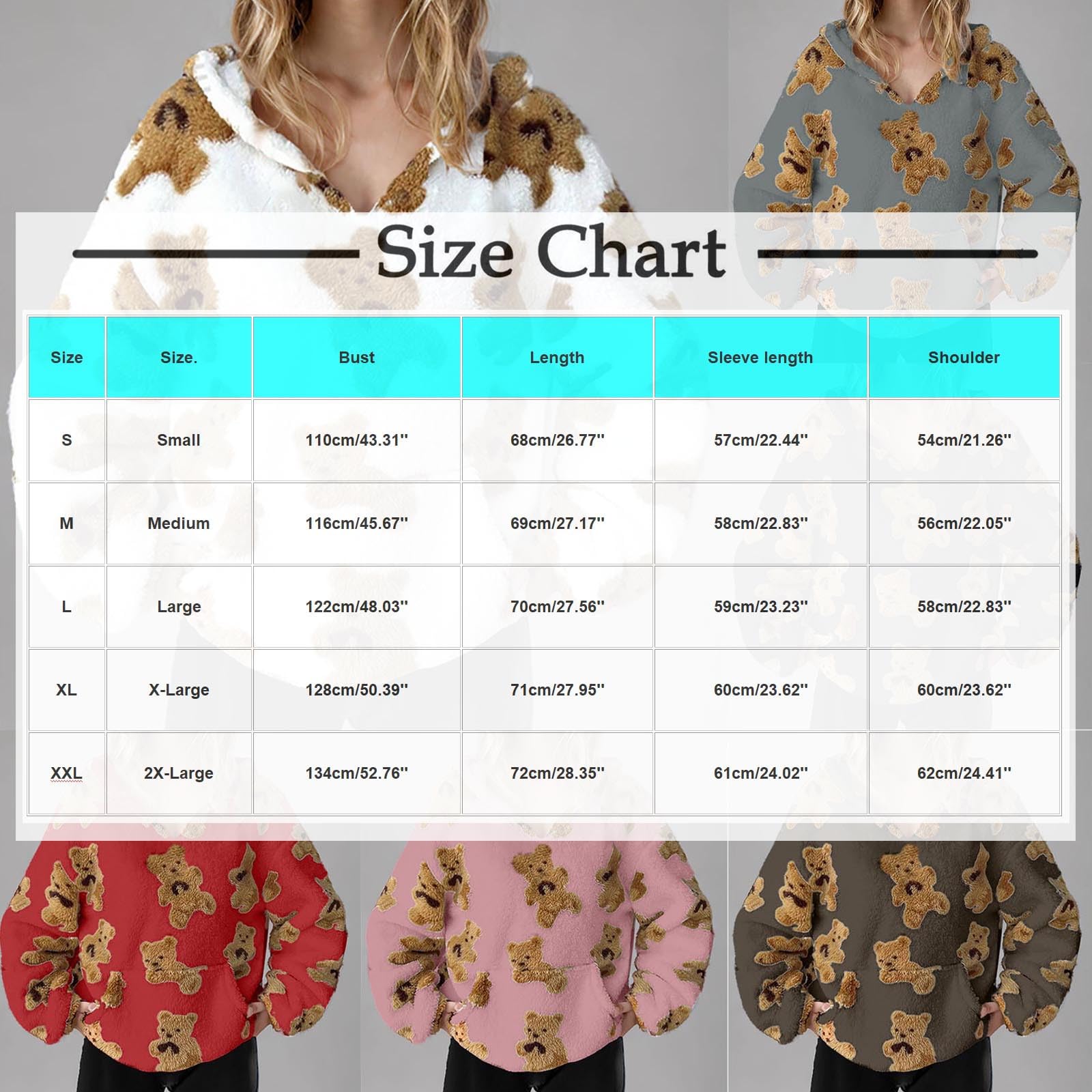 Felpa da donna con cappuccio sfocata con stampa di orsacchiotto, a maniche lunghe, con tasca, maglione caldo da donna, comodo, streetwear top per uso quotidiano, casa, lavoro o abbigliamento casual