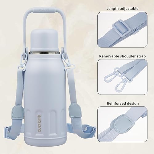 Miniatura 4 de BJPKPK Botella de agua térmica con aislamiento al vacío con asa y tapa, botellas de agua de acero inoxidable de 40 onzas para bebidas frías y