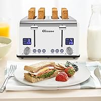 Vista 8 de Tostadora de 4 rebanadas, tostadora de bagel de acero inoxidable con temporizador LCD, ranuras extra anchas, pantalla doble, bandeja de extracción