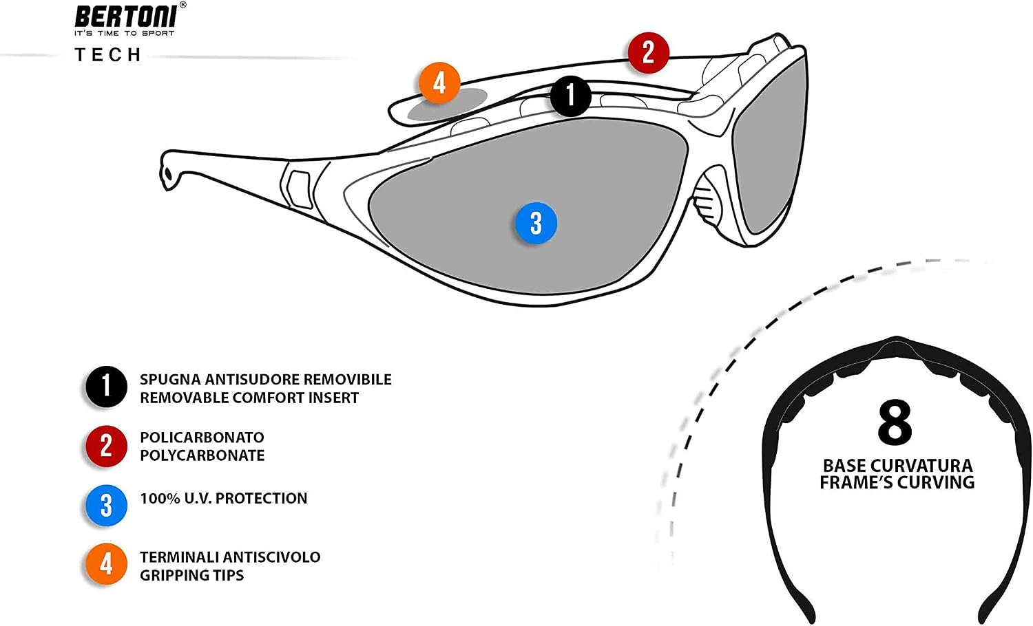 Bertoni Motorcycle Goggles Padded Glasses FT333