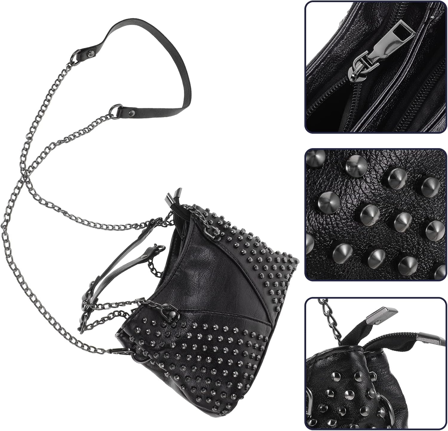 PRETYZOOM Rivet Chain Crossbody Bag for Women Stylish Studded Shoulder Bag in Pu Leather Compact Handheld Messenger for Daily Use and Outdoor Activities 7.28X5.90X3.54In - Image 5
