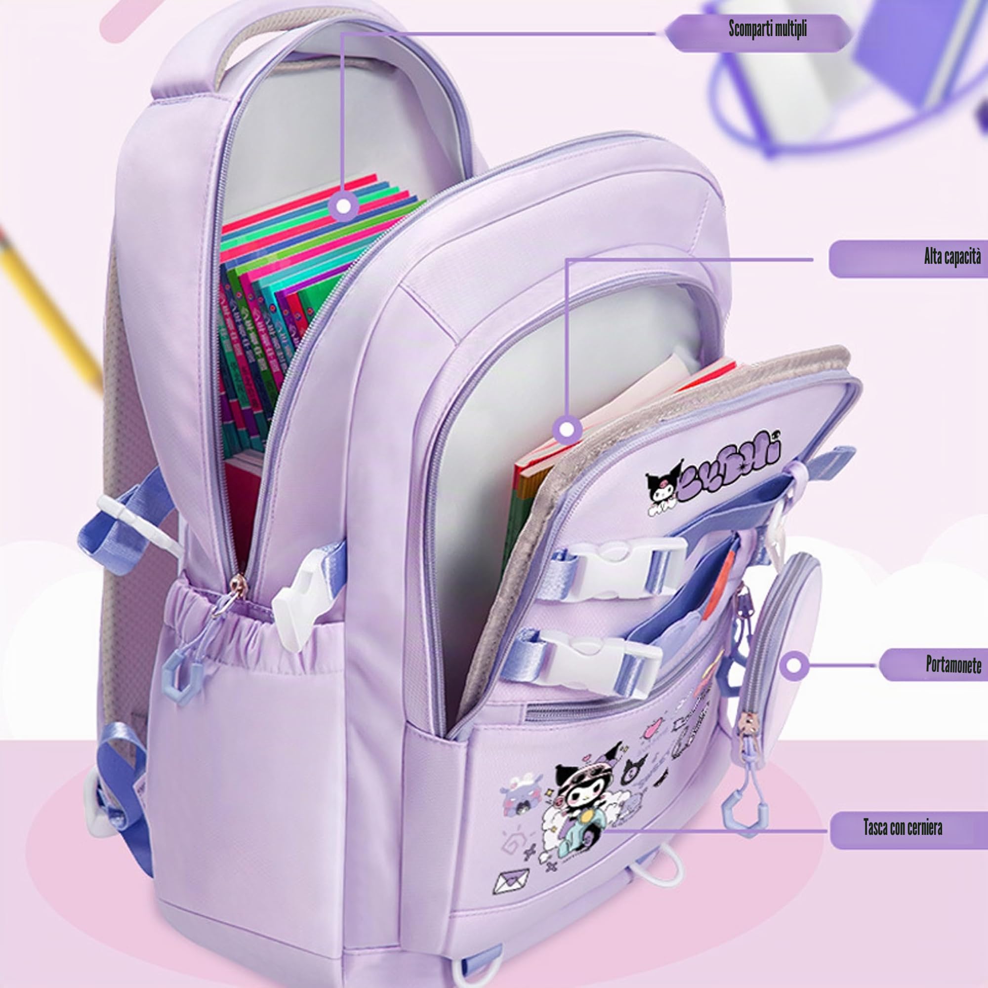 Roffatide Zaino anime con simpatiche spille antifurto zaino per computer portatile viaggio escursionismo zaino zaino nuovo semestre regali