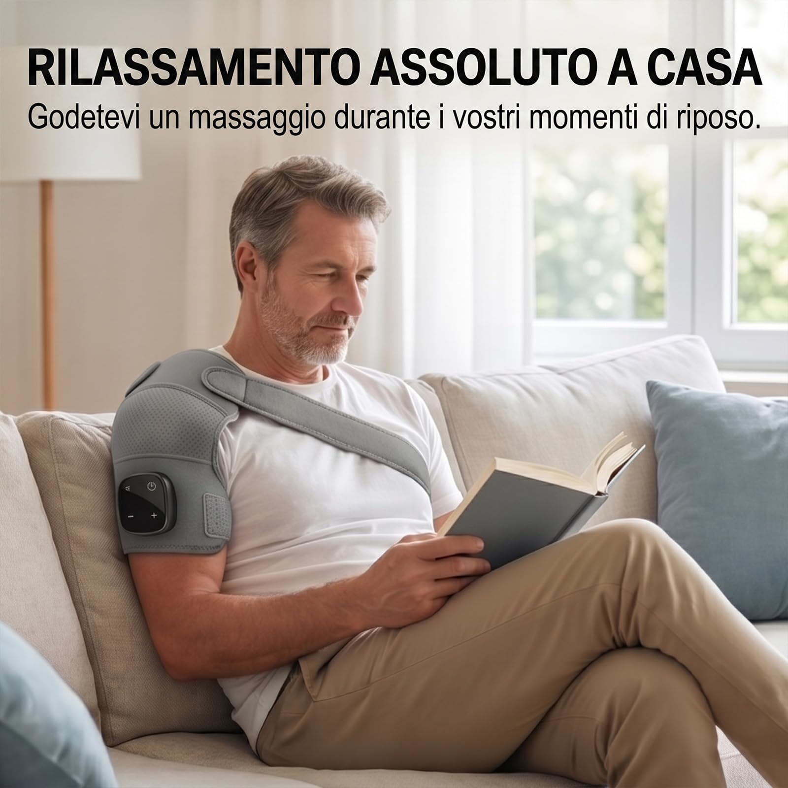 Hewelth Massaggiatore per Spalle Triple Method con Calore e Vibrazione, Senza Fili, Regolabile, per Spalle, Ginocchia e Gambe.