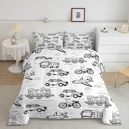 Miniatura 27 de Erosebridal Juego de edredón para niños, camión de bomberos, camión de bomberos, tamaño matrimonial, edredón acolchado de vehículo de policía, Color