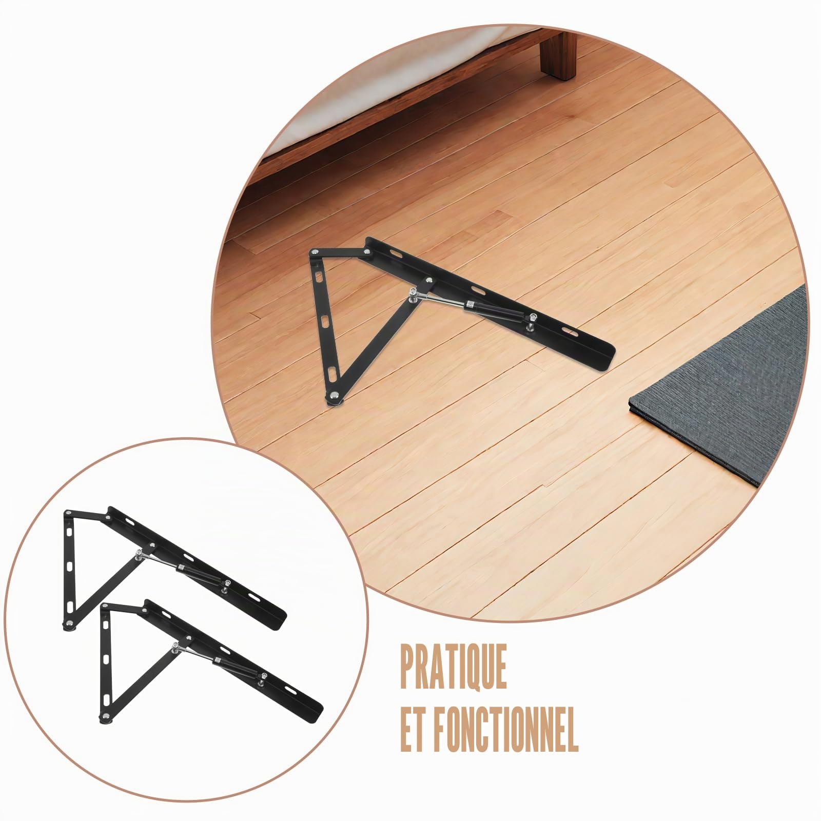 Lève-lit Hydraulique 2 Pièces Tige de Support 400 Mm, Mécanisme Pneumatique Robuste pour Cadre Lit Double, Système de Levage Gain de Place pour Sommier et Rangement Meuble