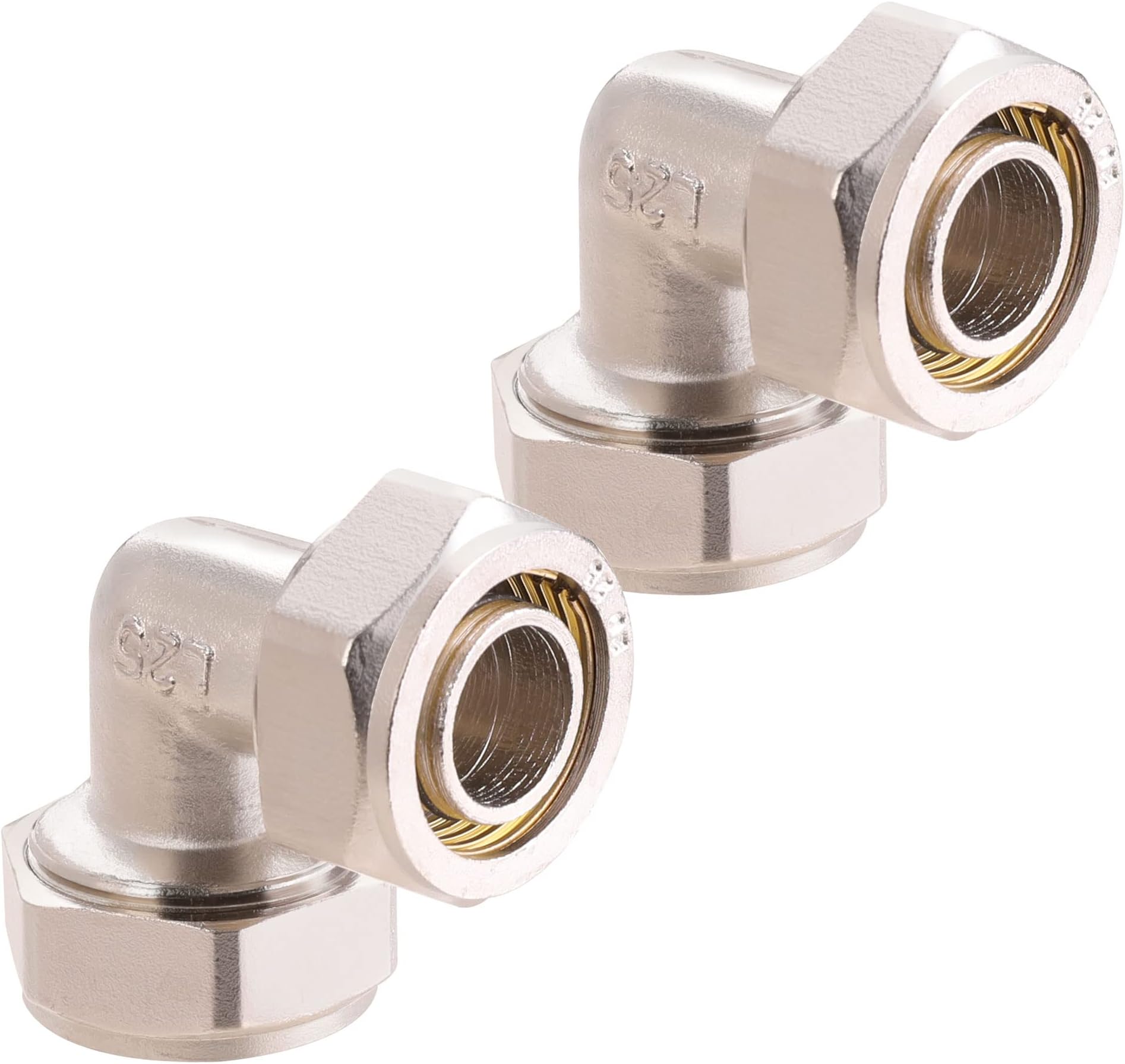 ANCIMOON 2PC 3/4’’ Elbow Air Piping Fittings, Brass-Nickel Plated, 200PSI, Ai...