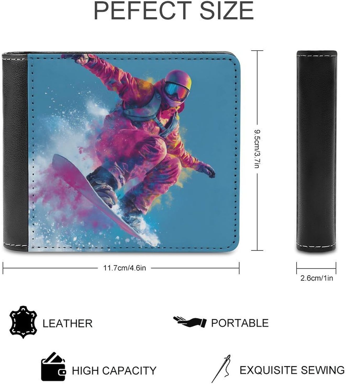 Snowboarder Snowboarding Novelty Wallet Soft Slim Front Pocket Bifold Purse with ID Credit Card Holder